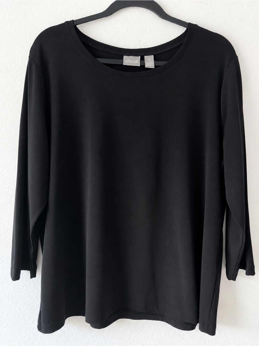 CHICO'S Black 3/4 Sleeve Scoop Neck Essential Top Size 3 XL